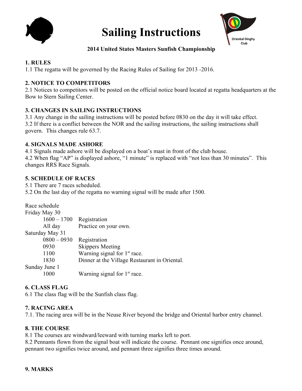 2014 United States Masters Sunfish Sailing Instructions