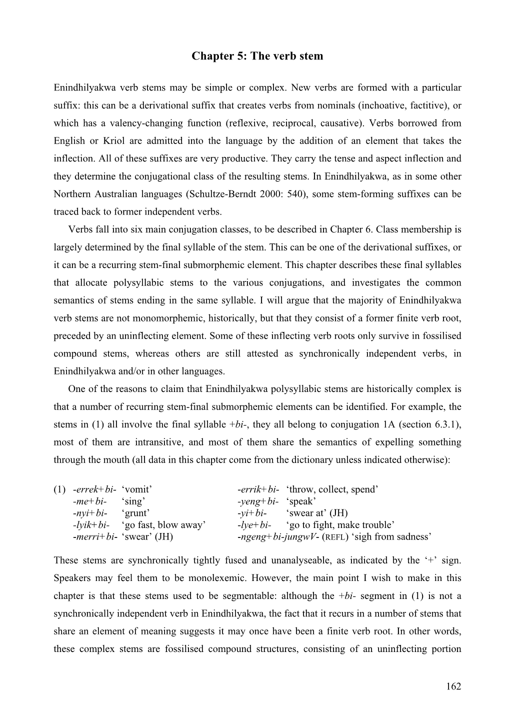 Chapter 5: the Verb Stem