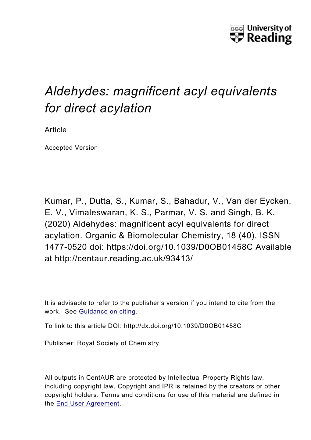 Aldehydes: Magnificent Acyl Equivalents for Direct Acylation