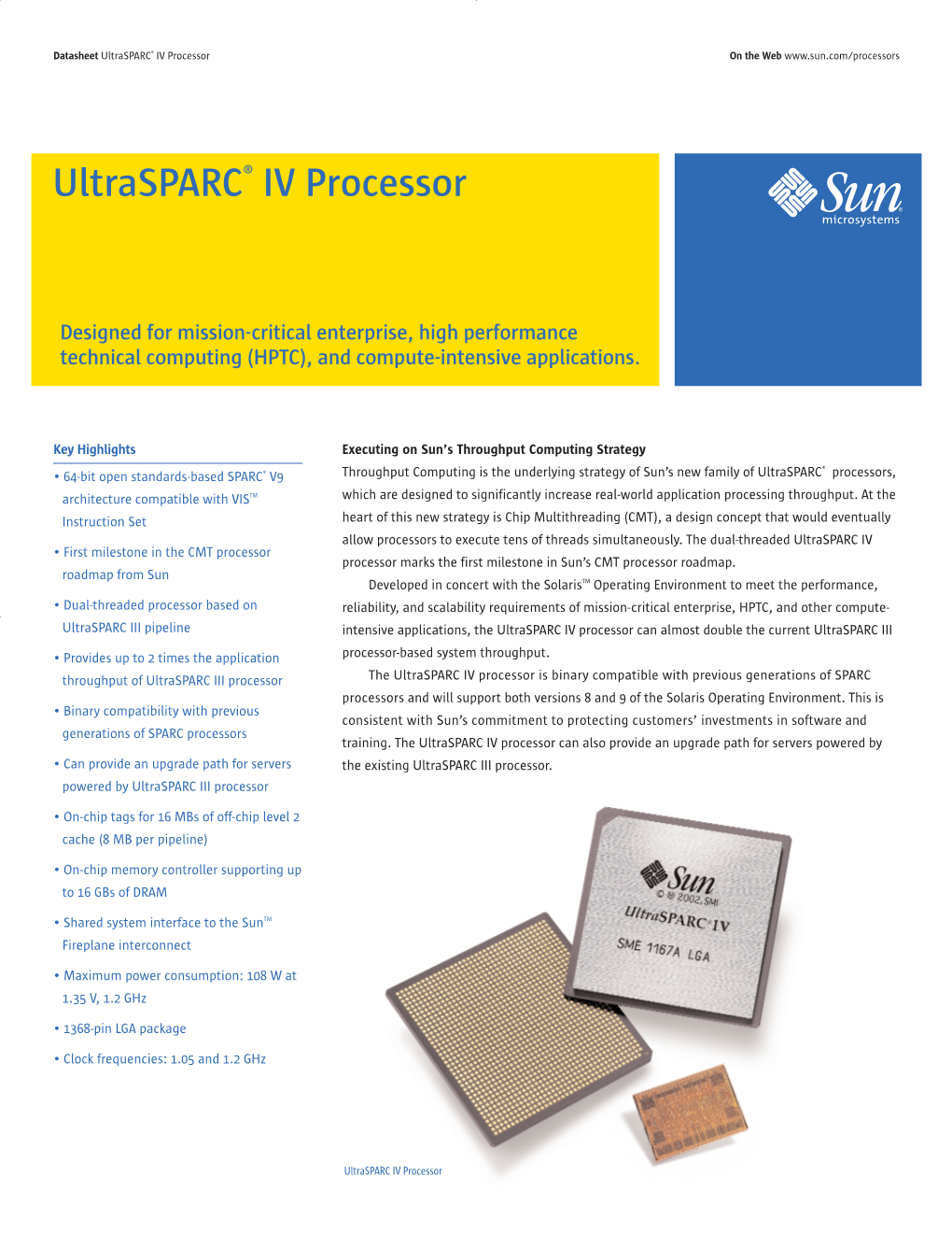 Ultrasparc® IV Processor on the Web