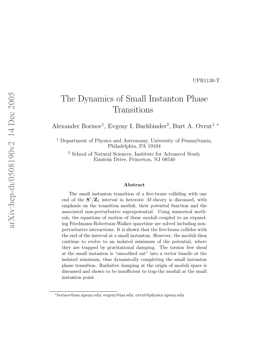 The Dynamics of Small Instanton Phase Transitions