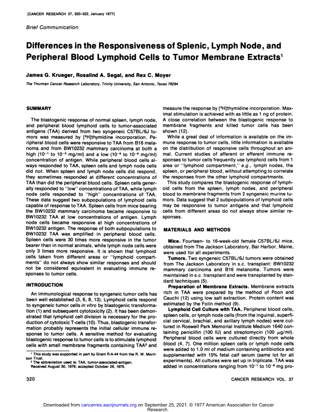 Differences in the Responsiveness of Splenic, Lymph Node, and Peripheral Blood Lymphoid Cells to Tumor Membrane Extracts1