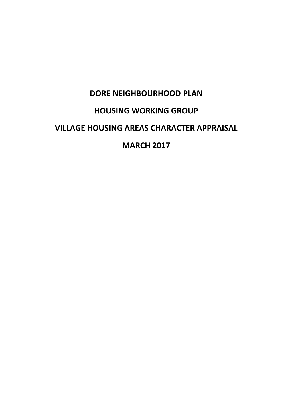 Neighbourhood Plan HOUSING AREAS CHARACTER APPRAISAL