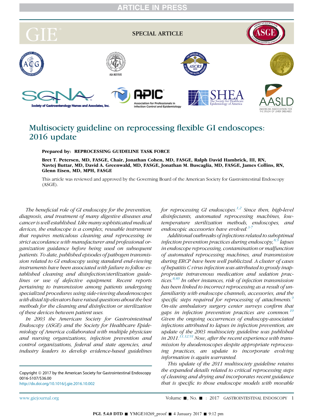 Multisociety Guideline on Reprocessing Flexible GI Endoscopes