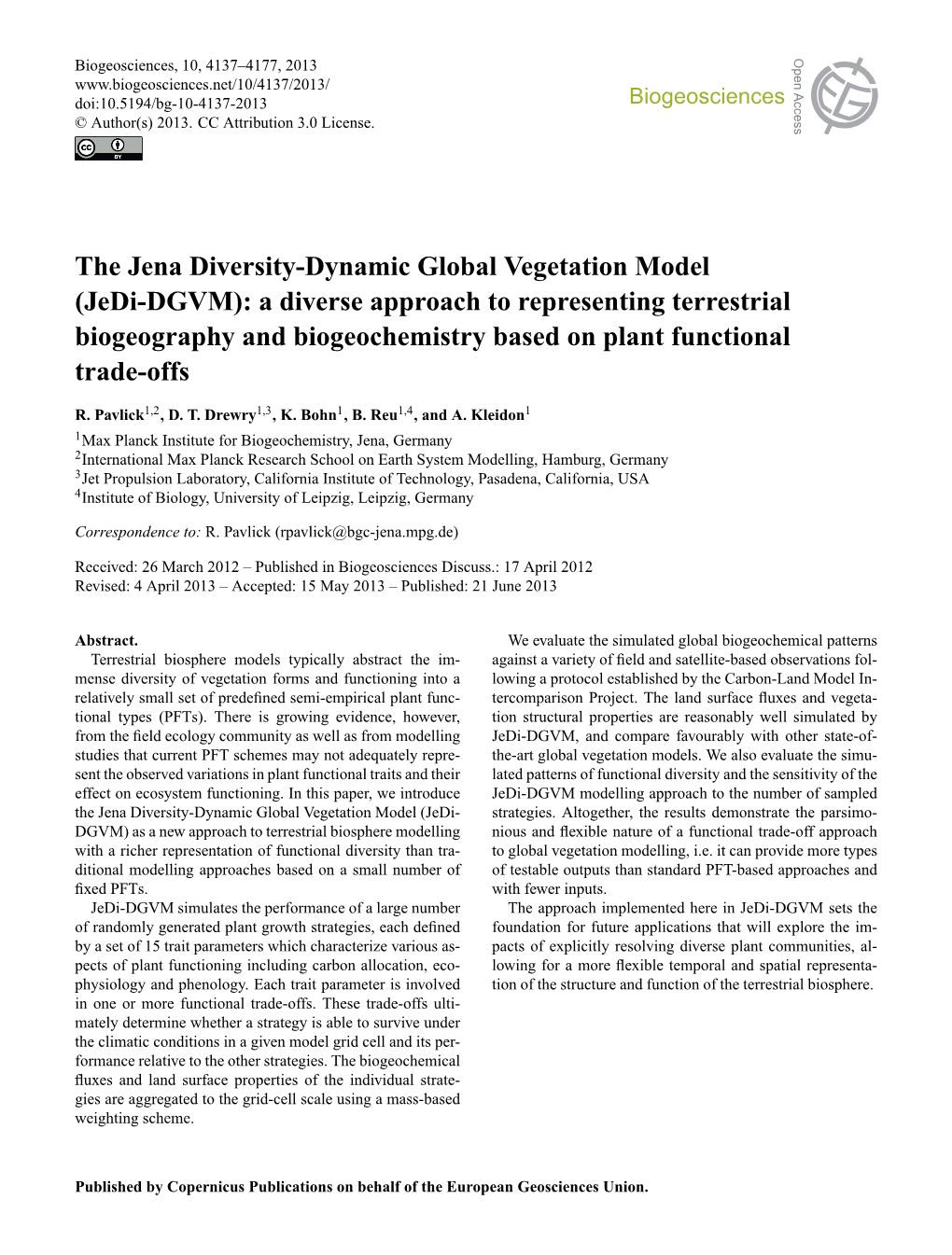 The Jena Diversity-Dynamic Global Vegetation Model (Jedi-DGVM)