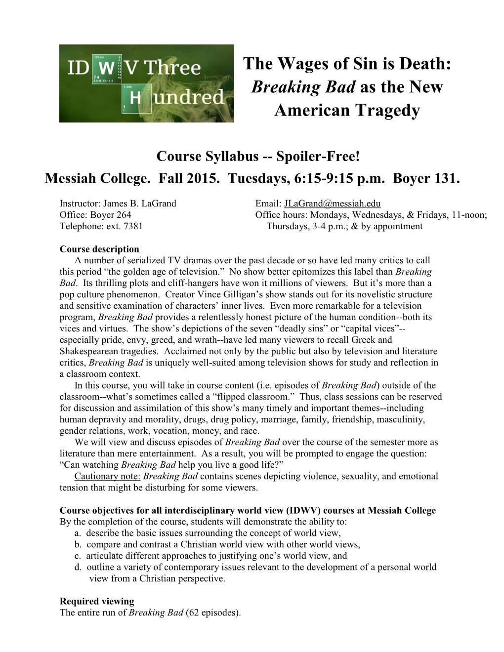 Syllabus -- Spoiler-Free! Messiah College