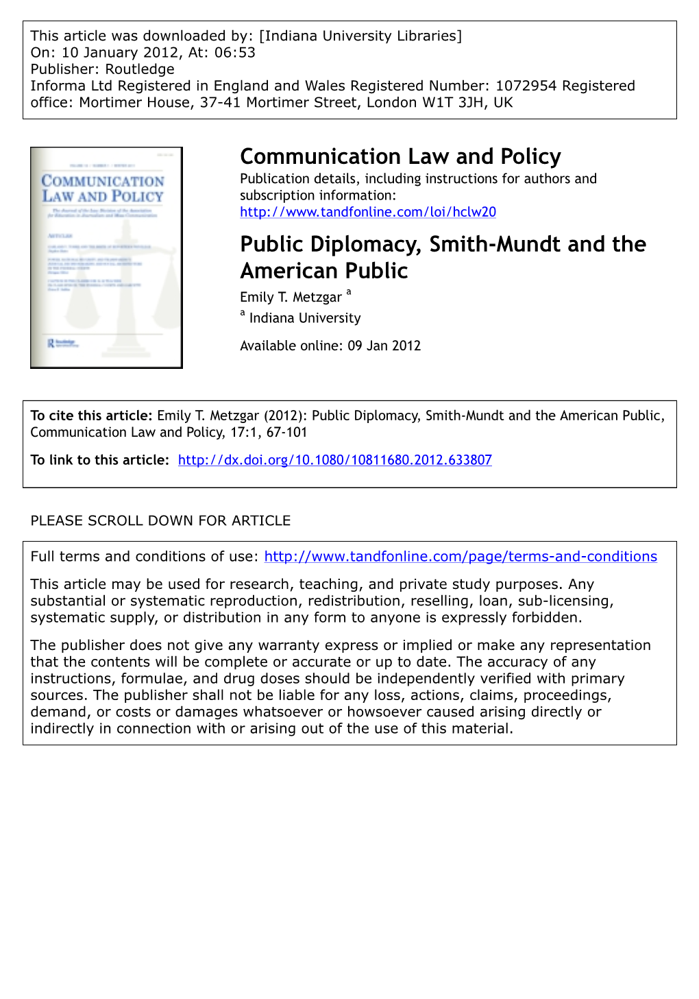 Smith-Mundt and the American Public Emily T