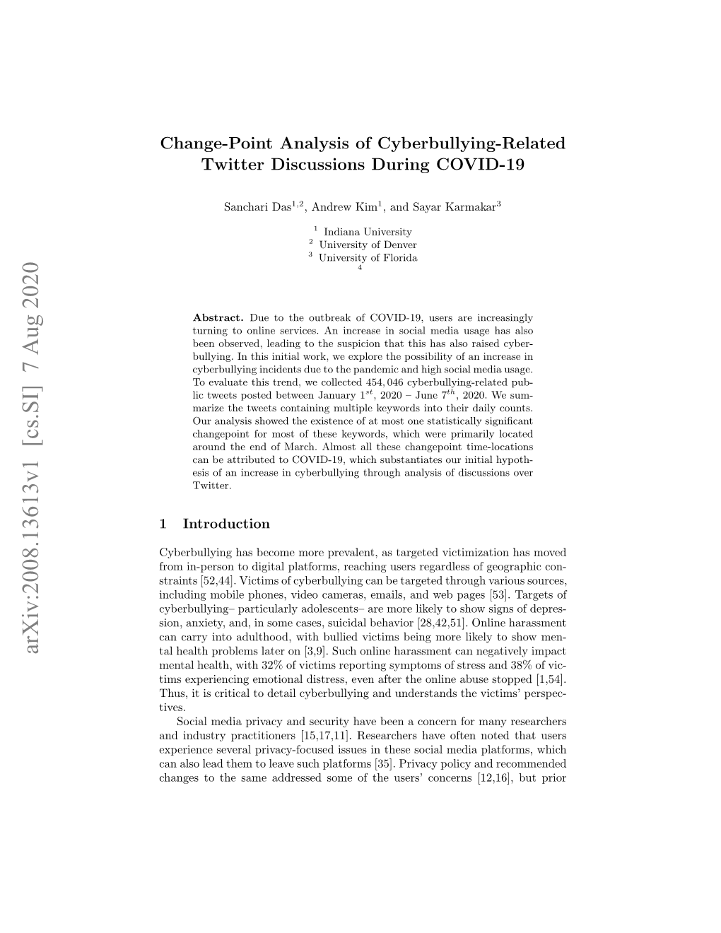 Arxiv:2008.13613V1 [Cs.SI] 7 Aug 2020 Tal Health Problems Later on [3,9]