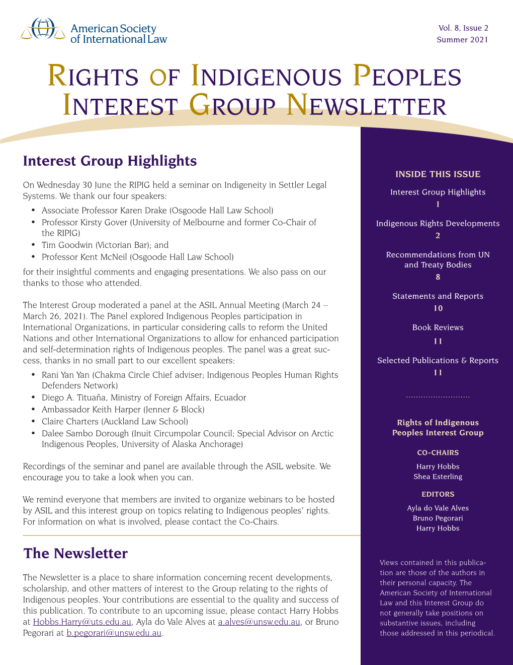 Rights of Indigenous Peoples Interest Group Newsletter