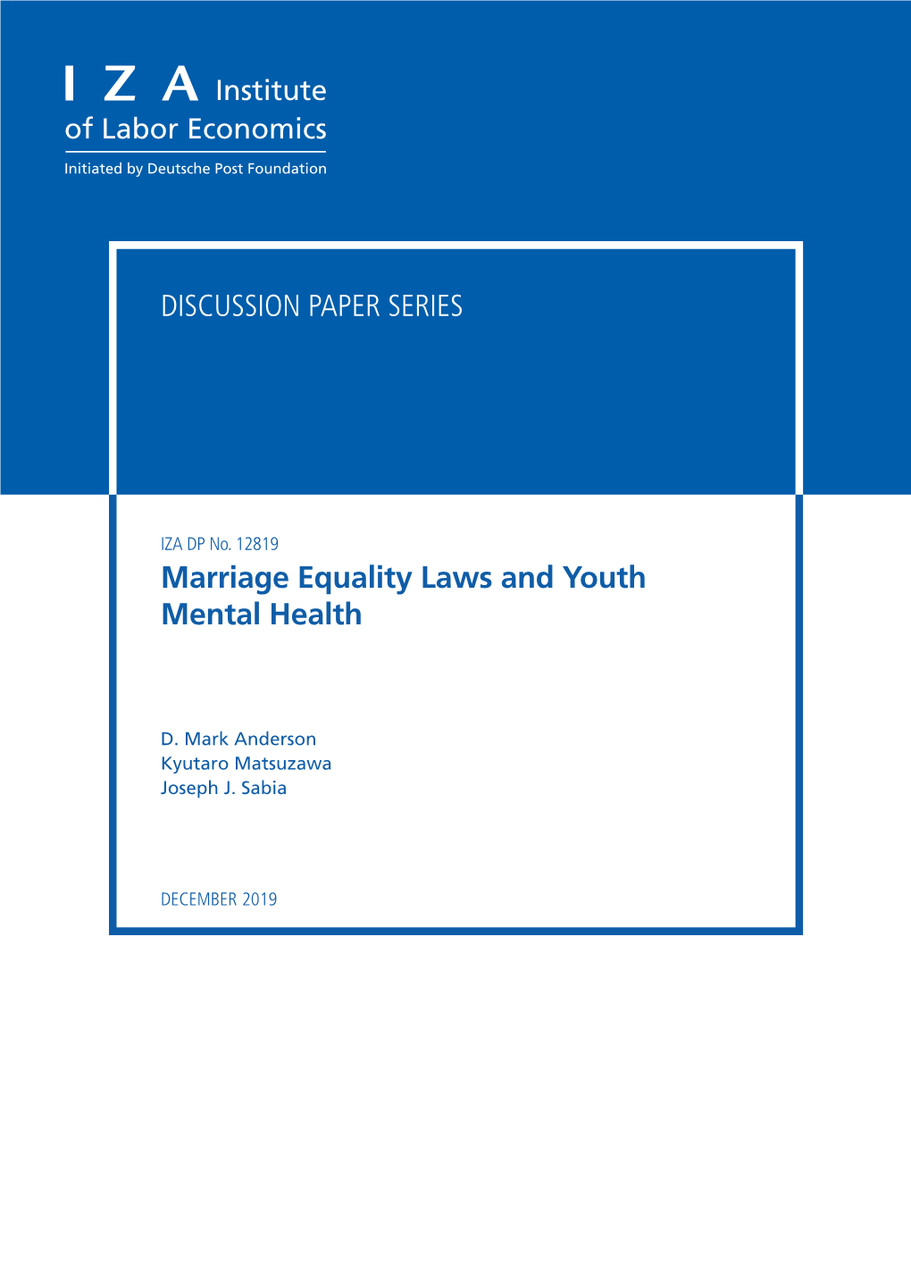Marriage Equality Laws and Youth Mental Health