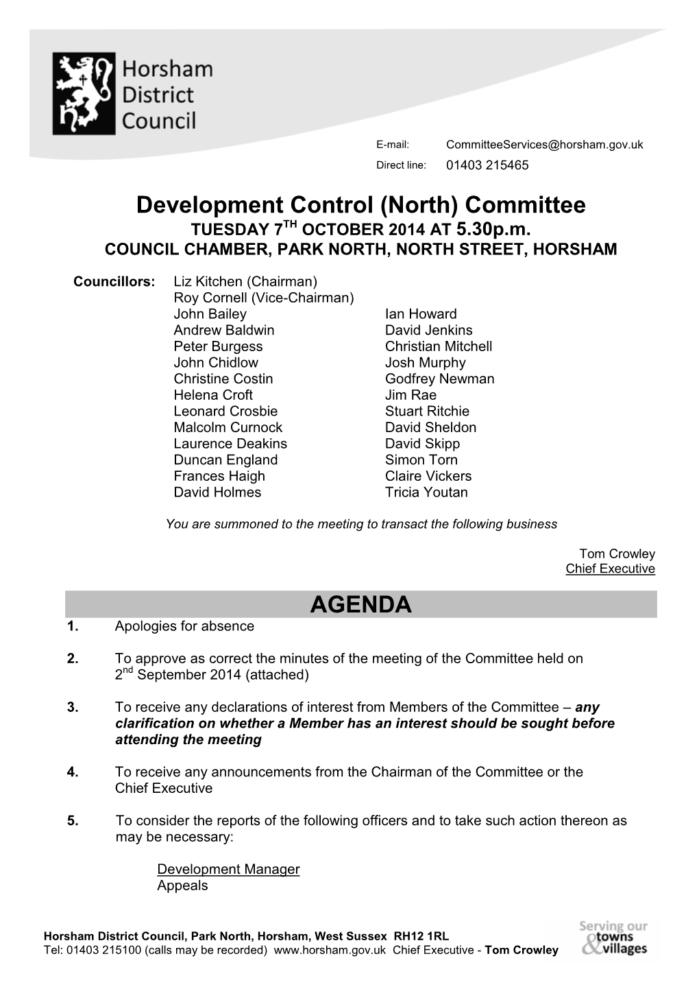 Development Control (North) Committee AGENDA