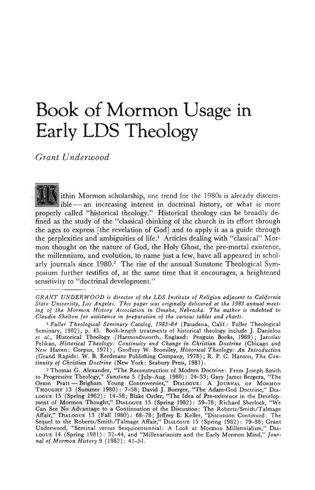 Book of Mormon Usage in Early LDS Theology