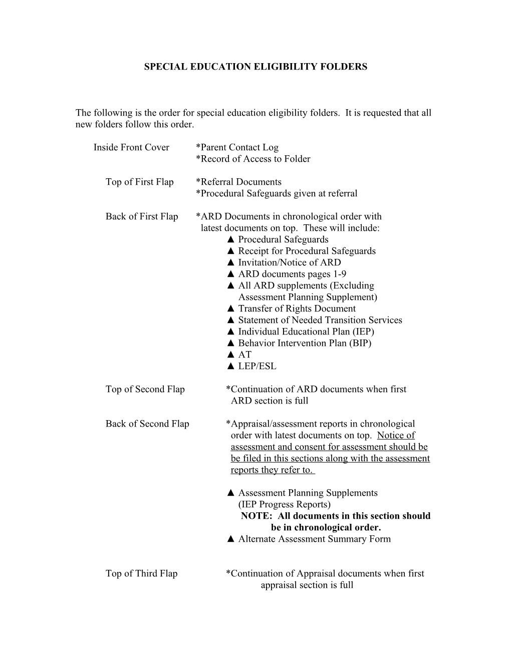 Special Education Eligibility Folders