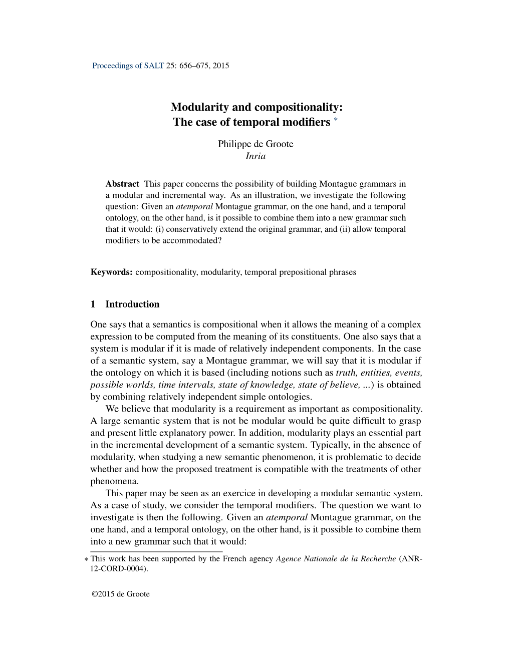 Modularity and Compositionality: the Case of Temporal Modifiers