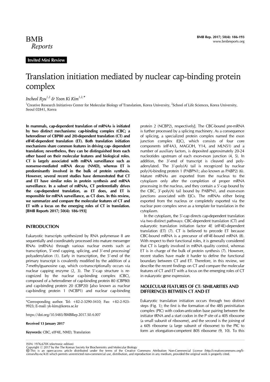 Translation Initiation Mediated by Nuclear Cap-Binding Protein Complex