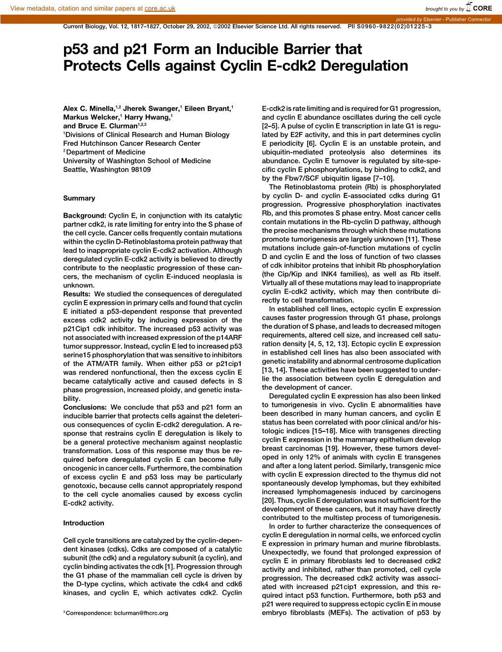 P53 and P21 Form an Inducible Barrier That Protects Cells Against Cyclin E-Cdk2 Deregulation