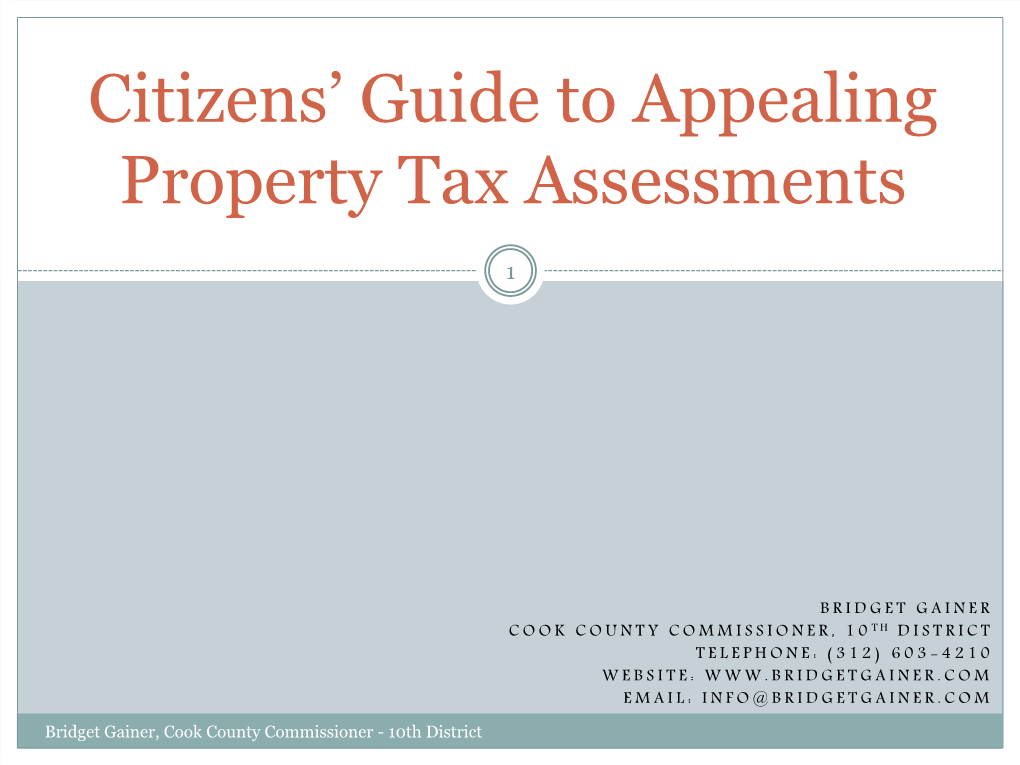 Citizens' Guide to Appealing Property Tax Assessments