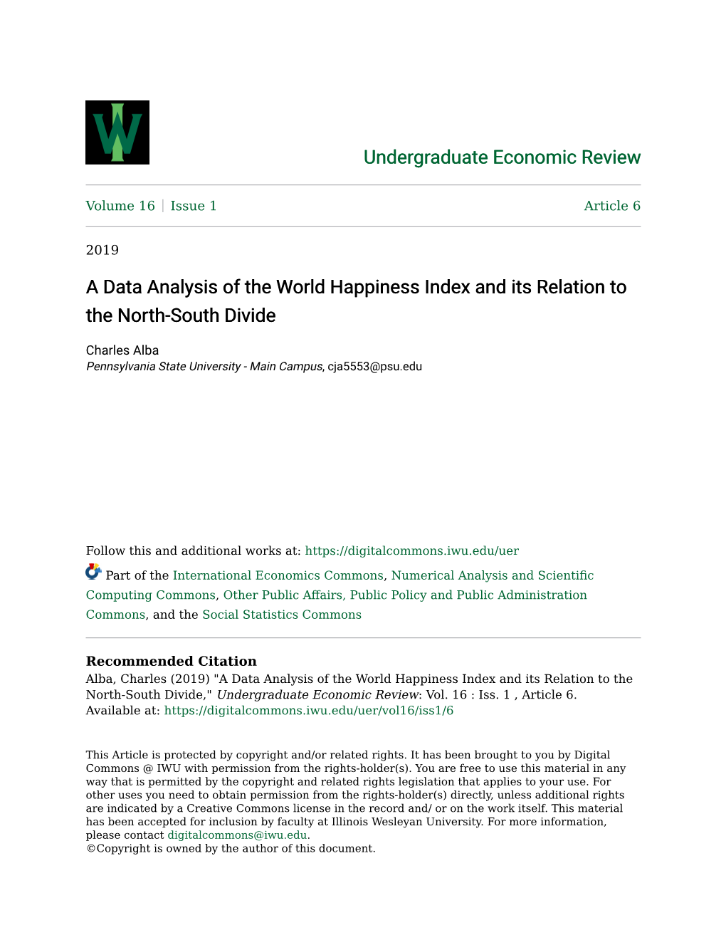 A Data Analysis of the World Happiness Index and Its Relation to the North-South Divide