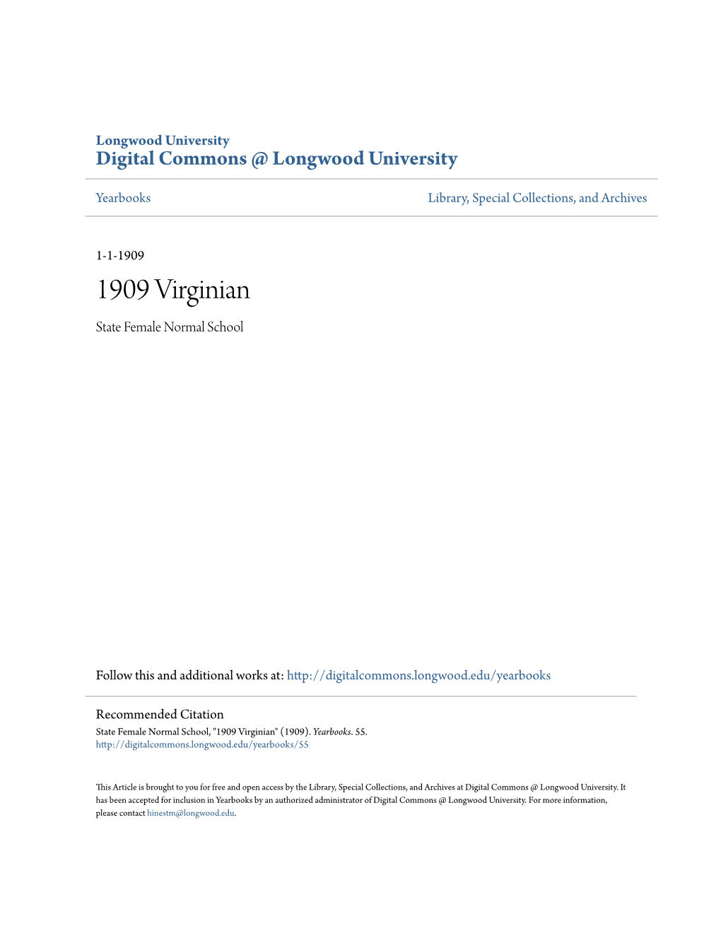 1909 Virginian State Female Normal School