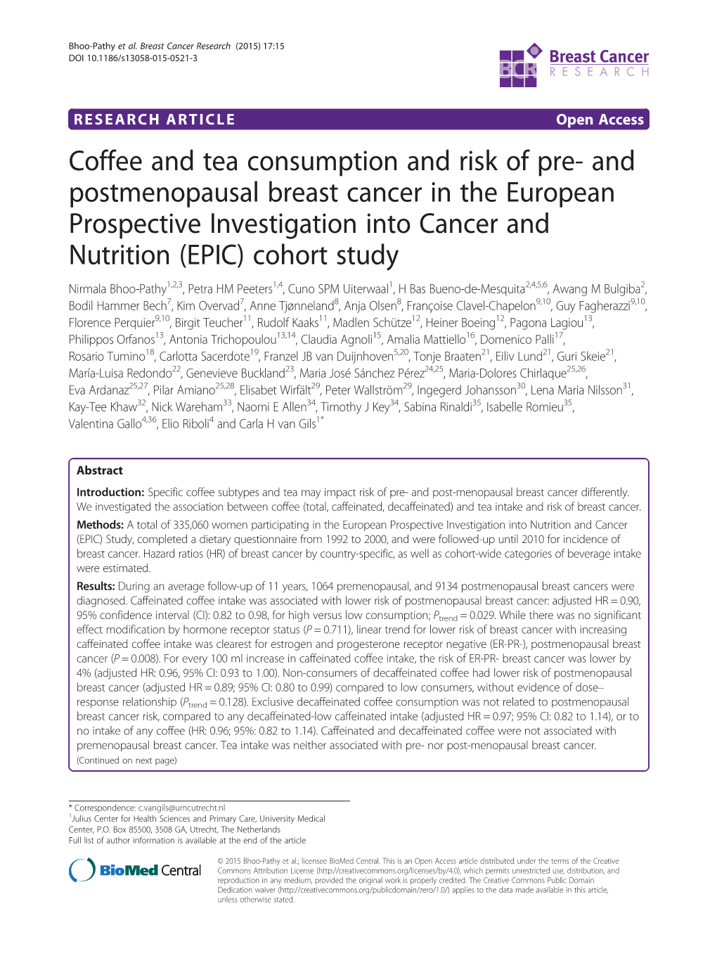 Coffee and Tea Consumption and Risk of Pre- and Postmenopausal Breast