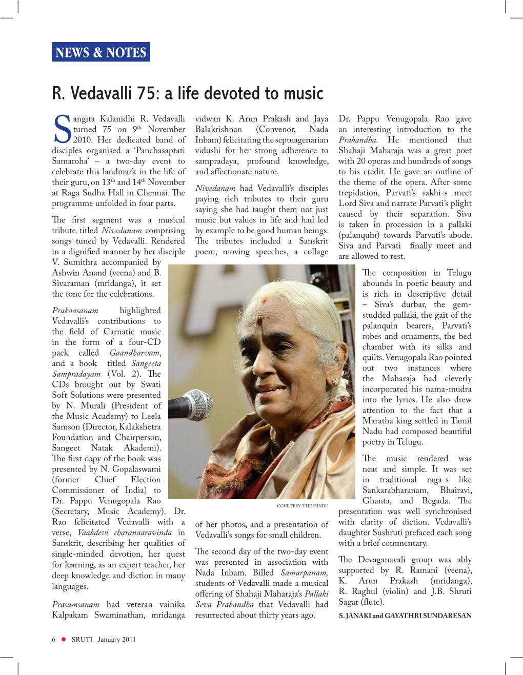 R. Vedavalli 75: a Life Devoted to Music