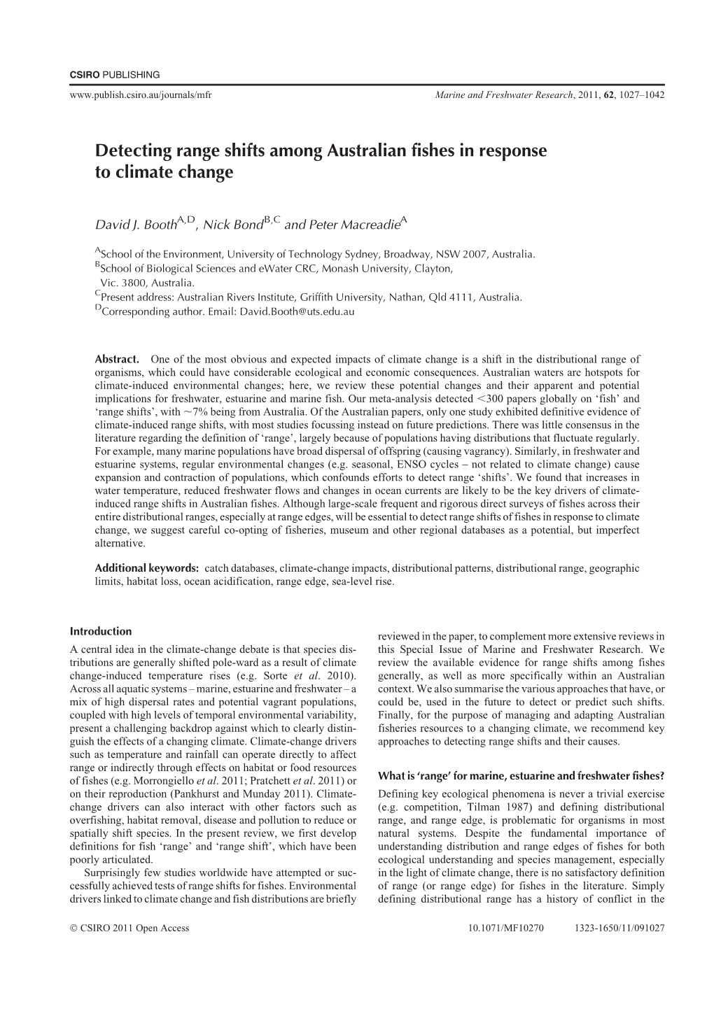 Detecting Range Shifts Among Australian Fishes in Response to Climate Change