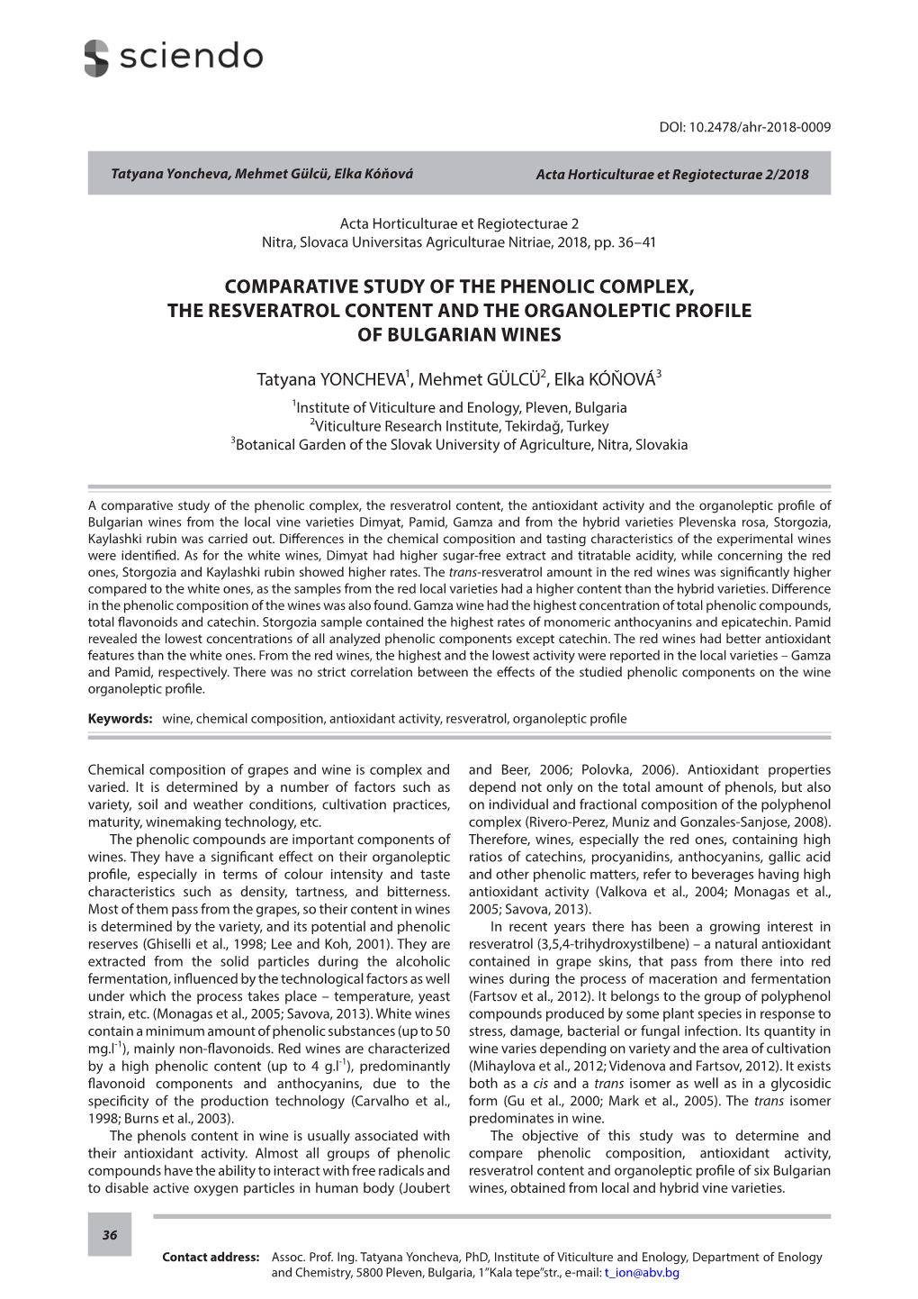 Comparative Study of the Phenolic Complex, the Resveratrol Content and the Organoleptic Profile of Bulgarian Wines