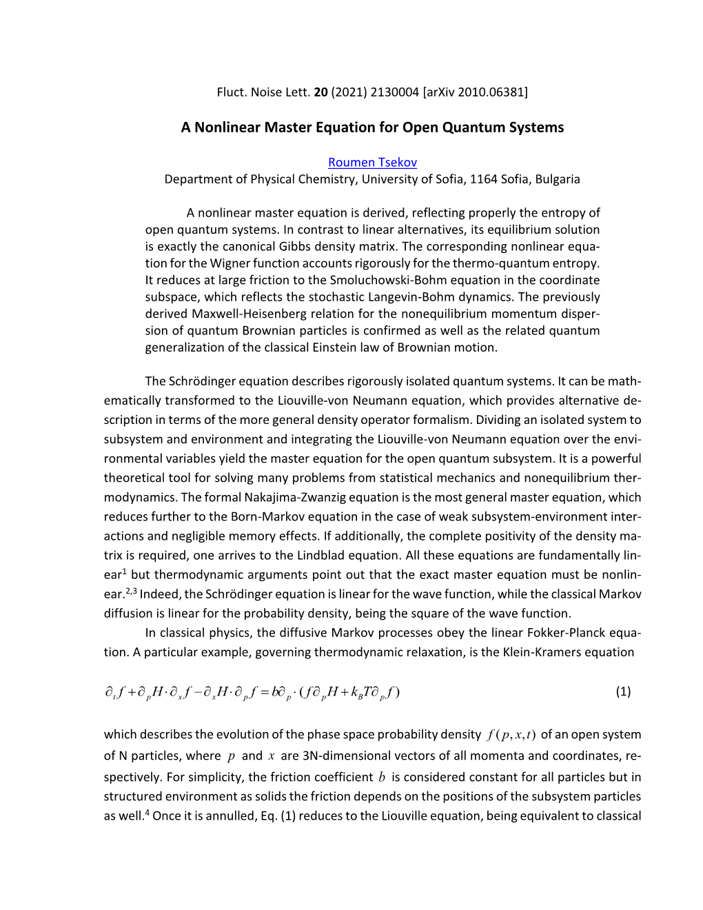 A Nonlinear Master Equation for Open Quantum Systems