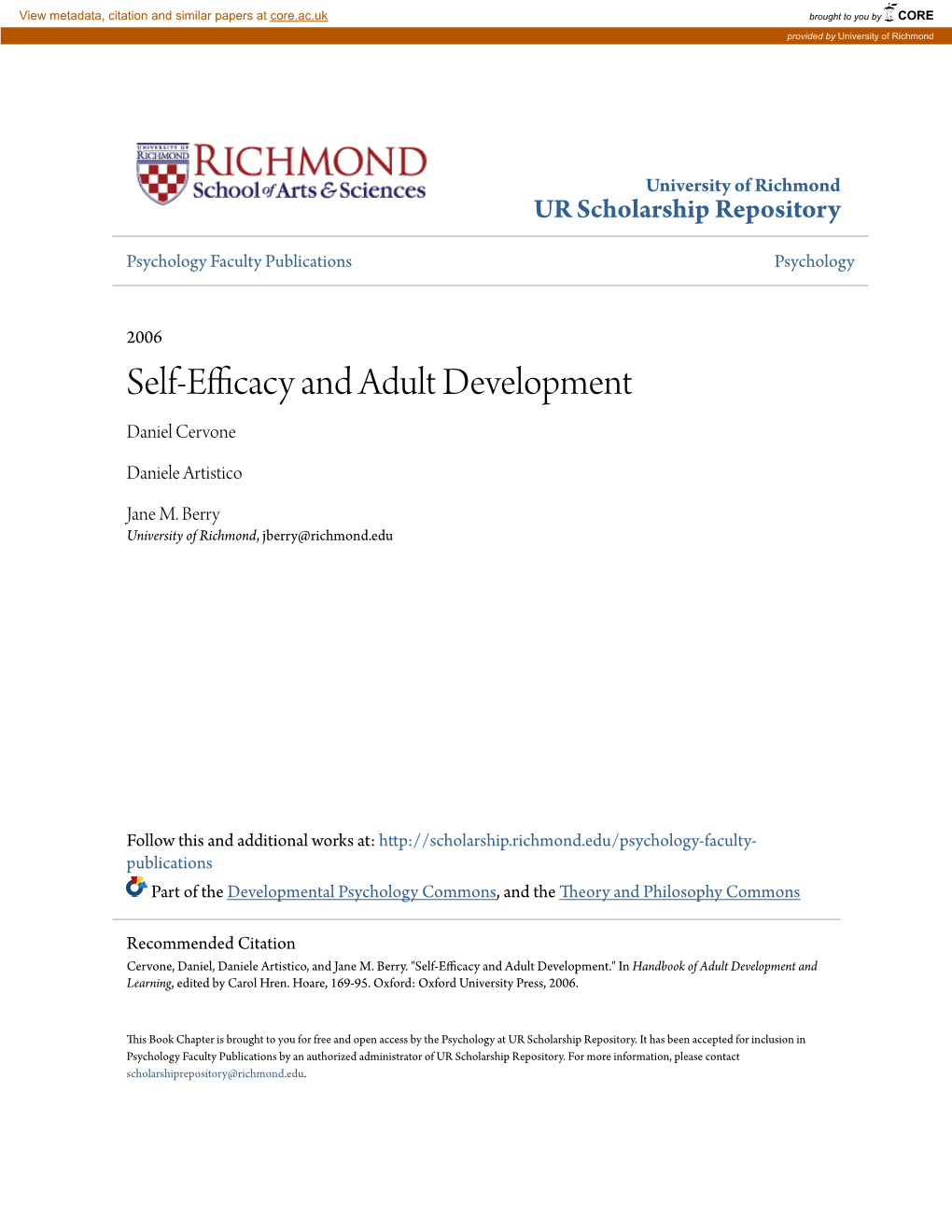 Self-Efficacy and Adult Development Daniel Cervone