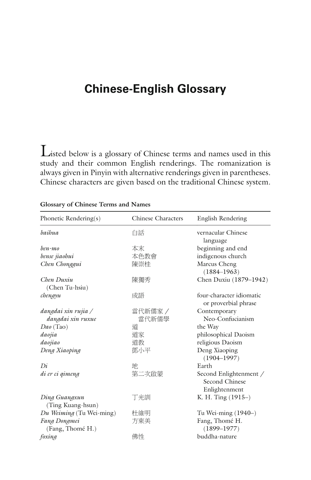 Chinese-English Glossary