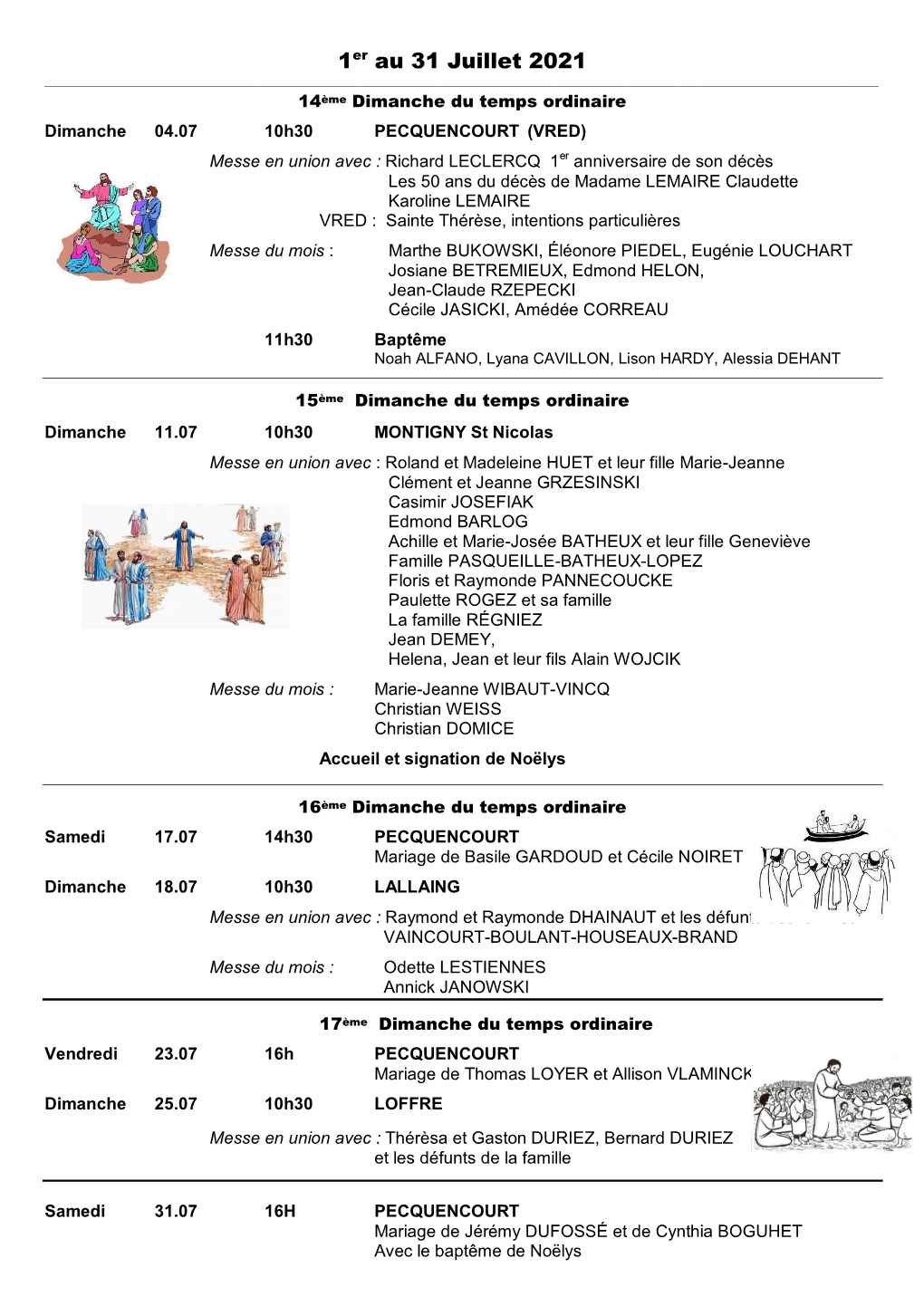 1Er Au 31 Juillet 2021 ______14Ème Dimanche Du Temps Ordinaire