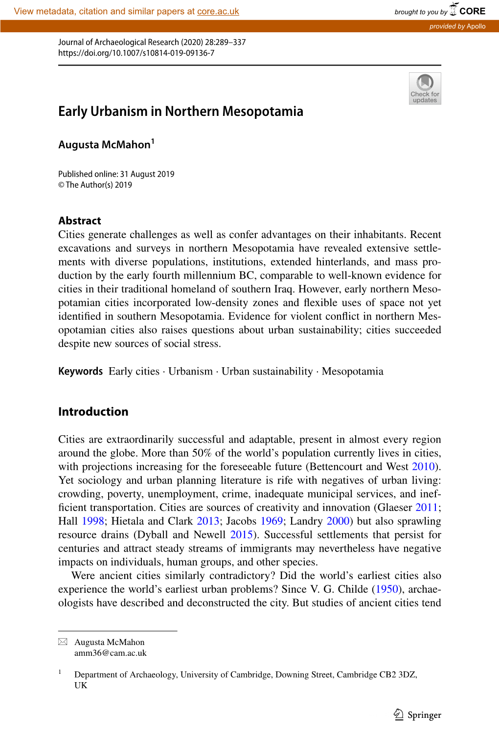 Early Urbanism in Northern Mesopotamia