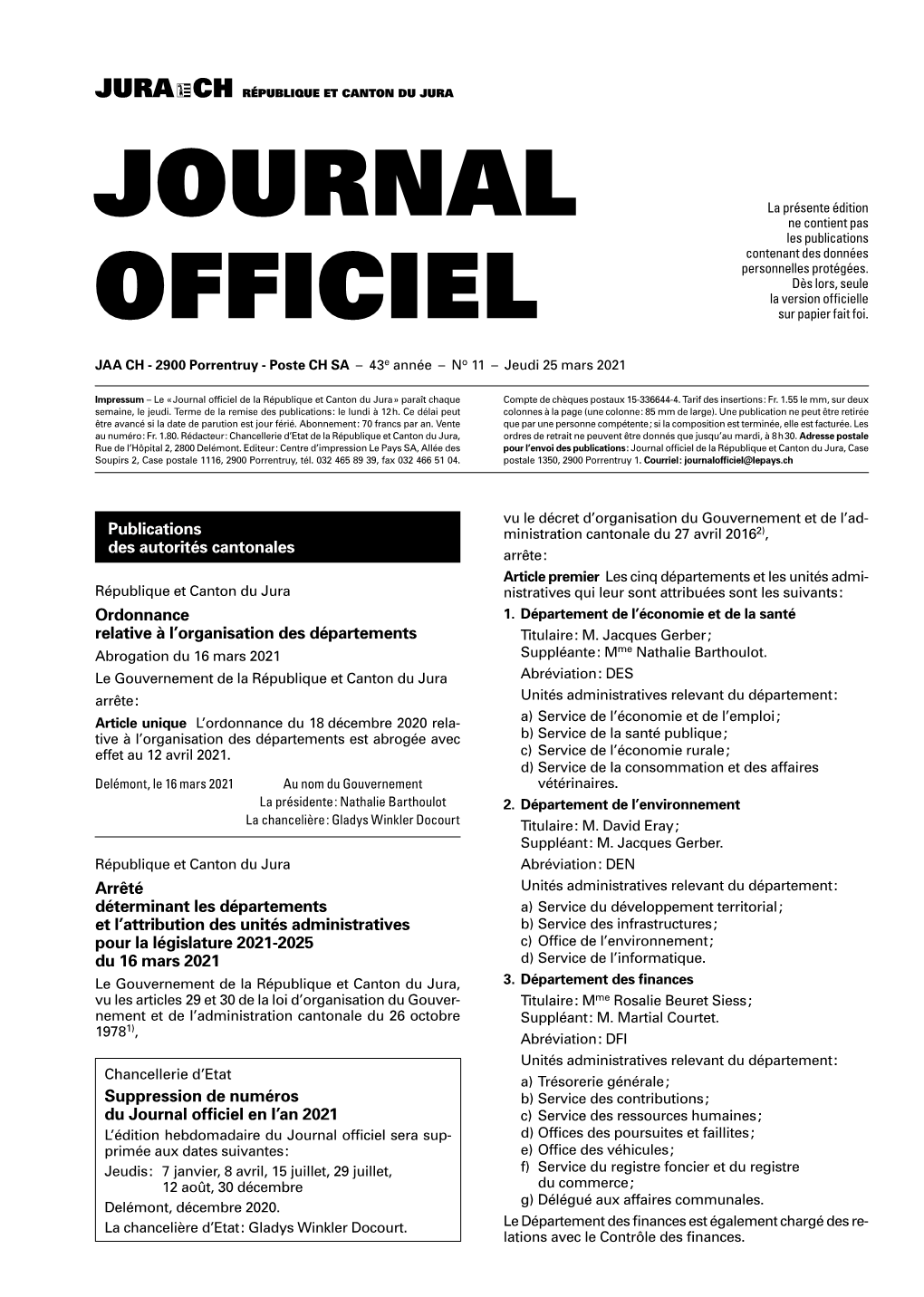 Journal Officiel No 11 Du 25.03.2021