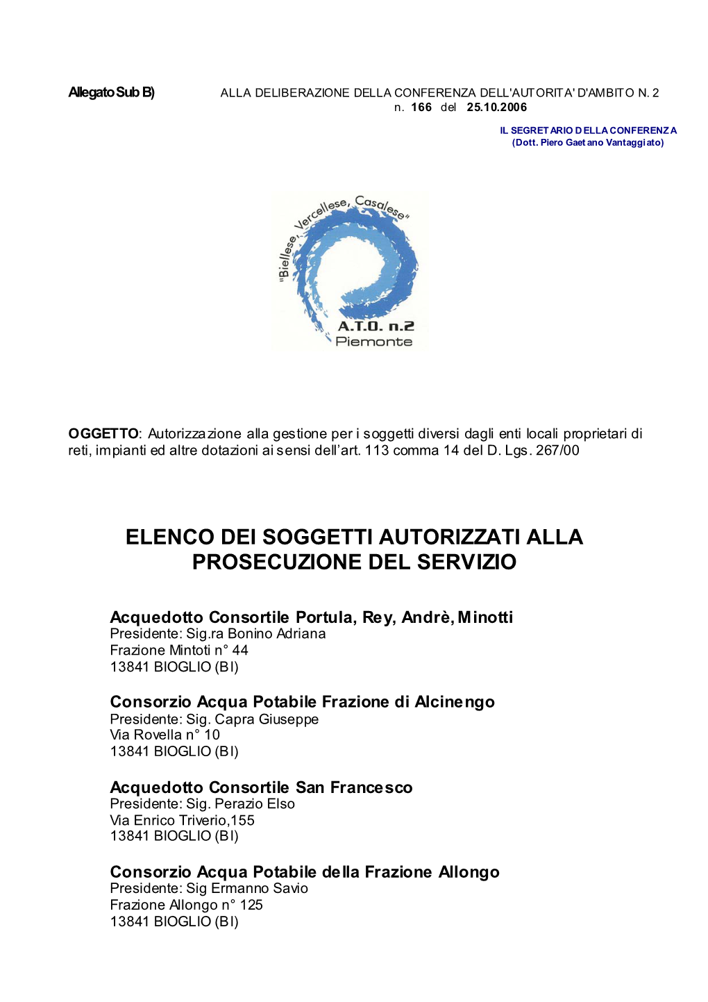 Elenco Dei Soggetti Autorizzati Alla Prosecuzione Del Servizio