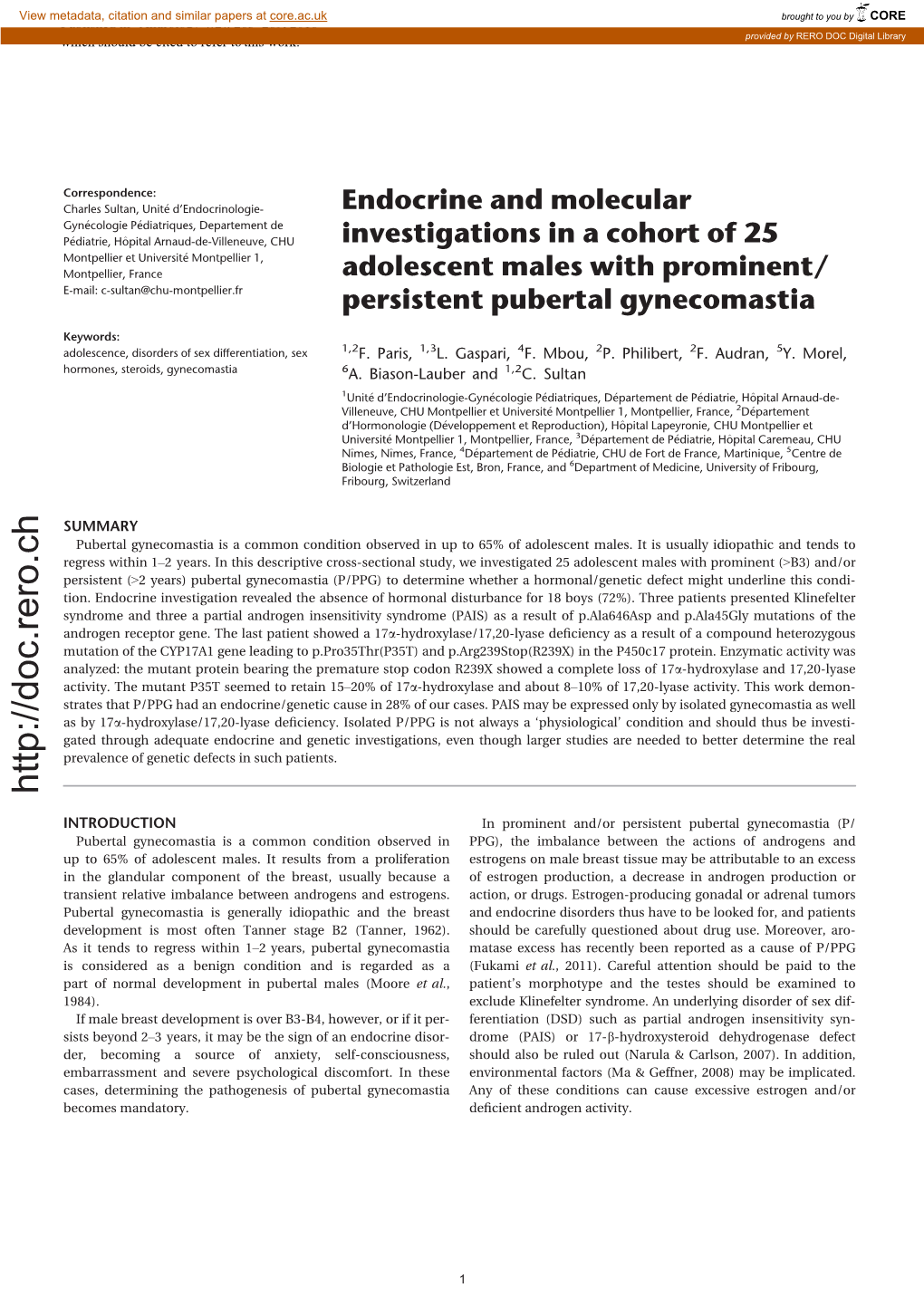 Endocrine and Molecular Investigations in a Cohort of 25