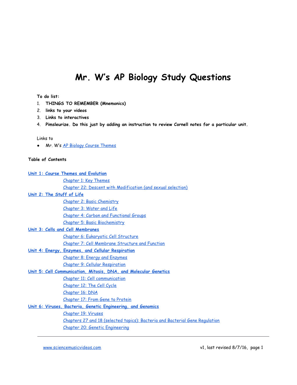 Mr. W S AP Biology Study Questions