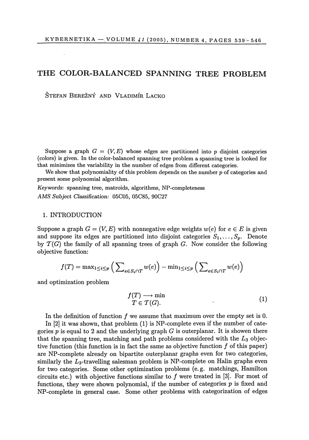 The Color-Balanced Spanning Tree Problém