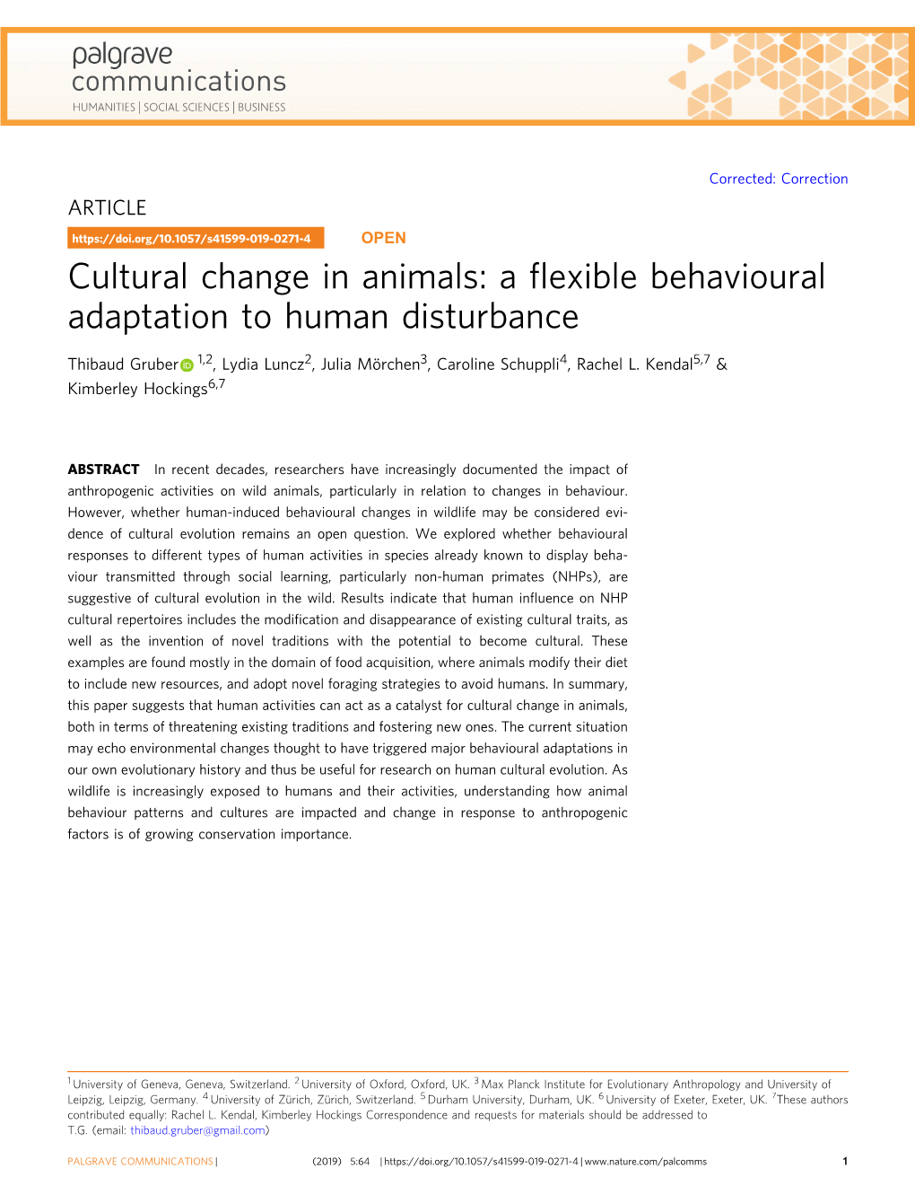 Cultural Change in Animals: a Flexible Behavioural Adaptation to Human