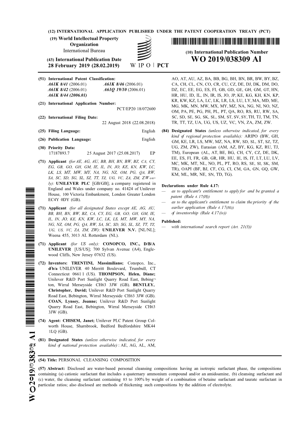 WO 2019/038309 Al 28 February 2019 (28.02.2019) W 1P O PCT