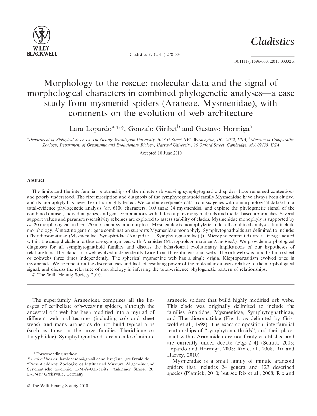 Lopardo Et Al, 2011 Cladistics 27