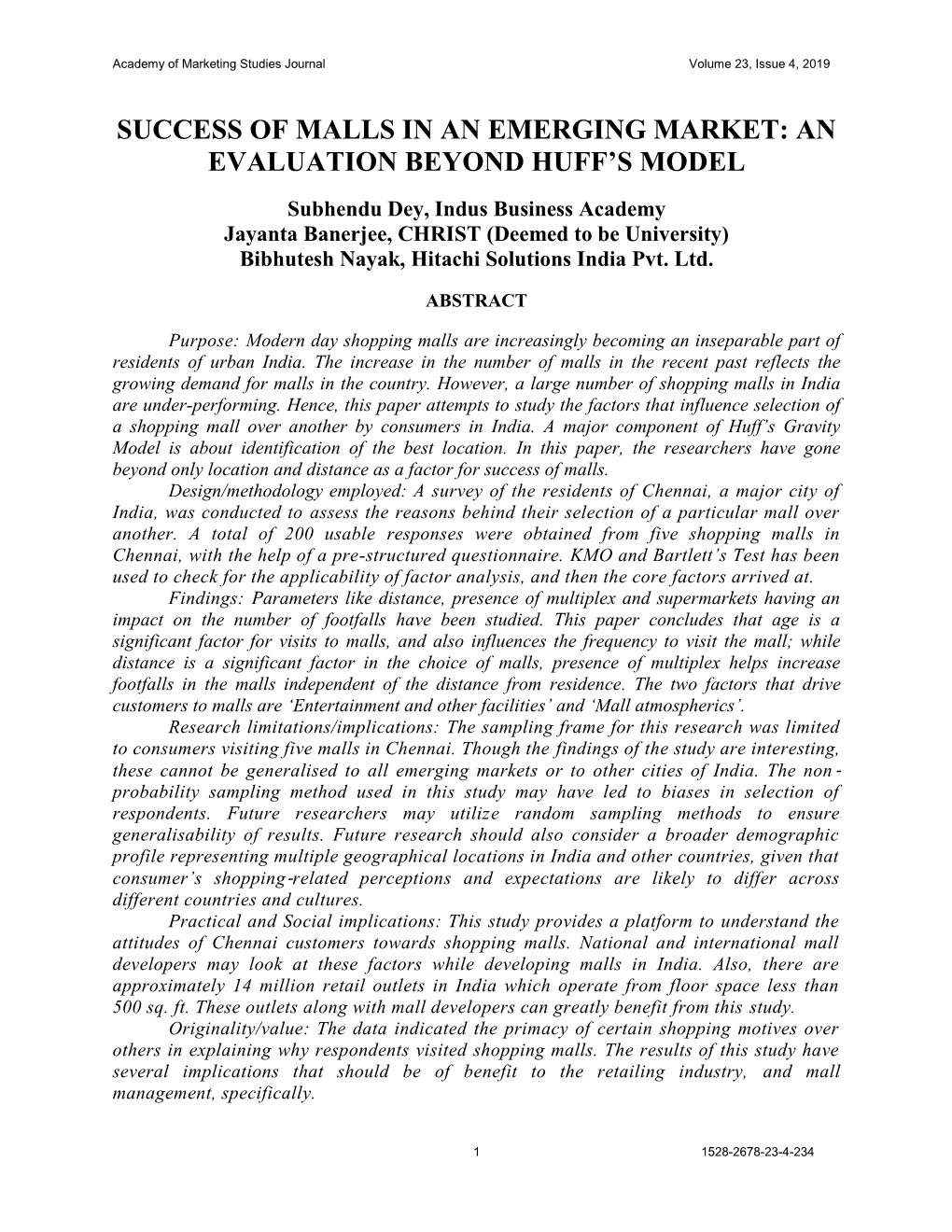 Success of Malls in an Emerging Market: an Evaluation Beyond Huff’S Model