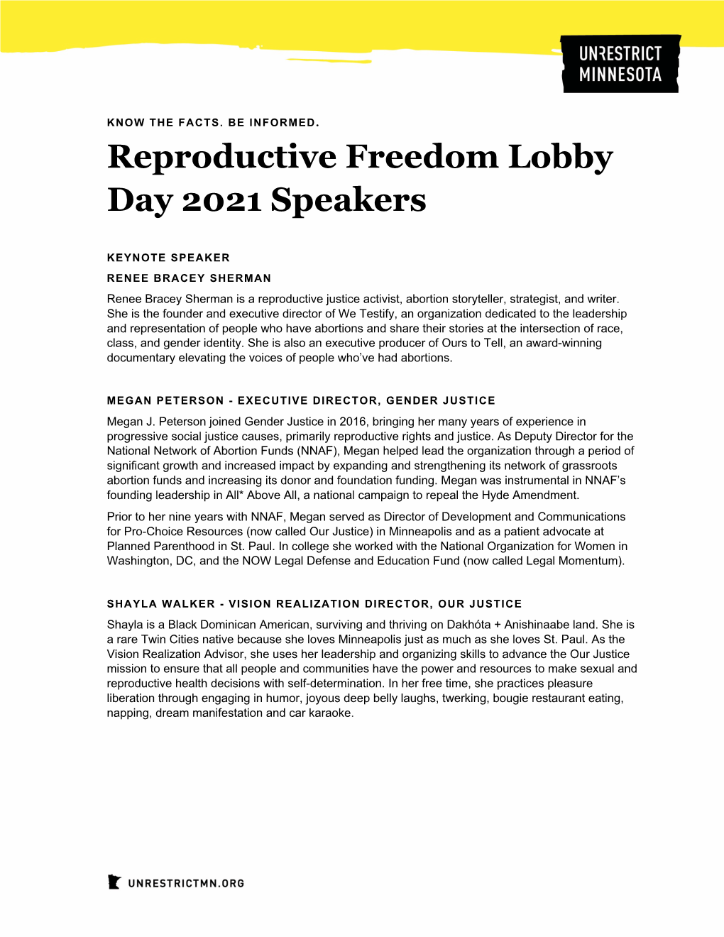 Reproductive Freedom Lobby Day Speakers