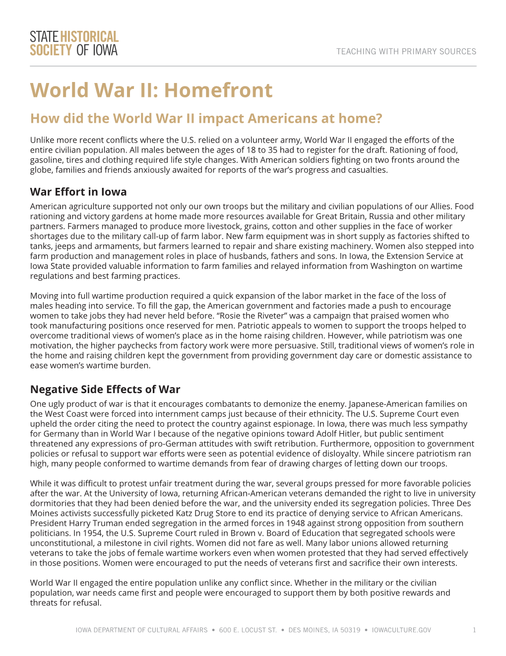 World War II: Homefront How Did the World War II Impact Americans at Home?