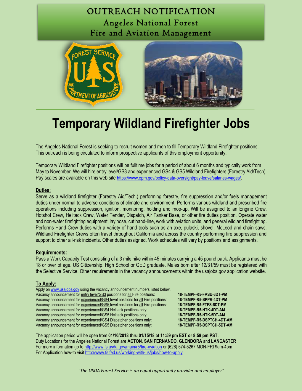 Temporary Wildland Firefighter Jobs