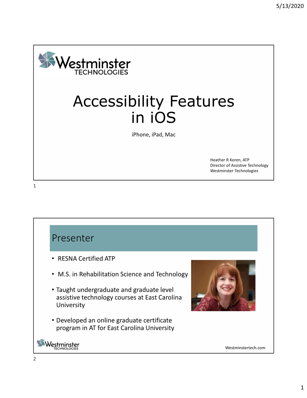 Handout for Accessibility Features In