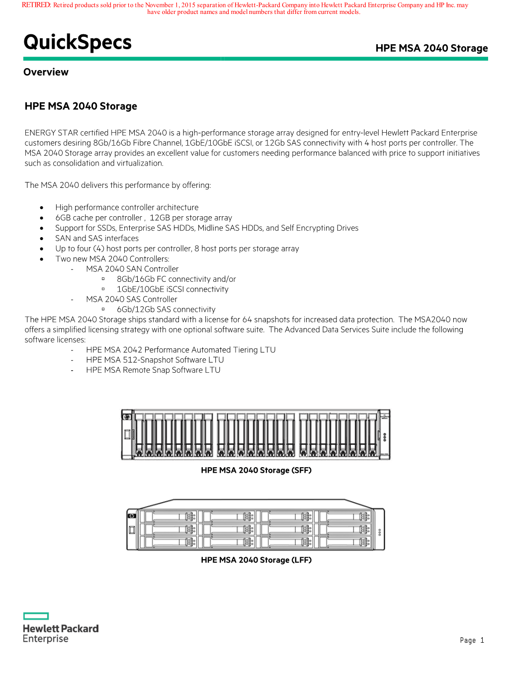 Quickspecs HPE MSA 2040 Storage Overview