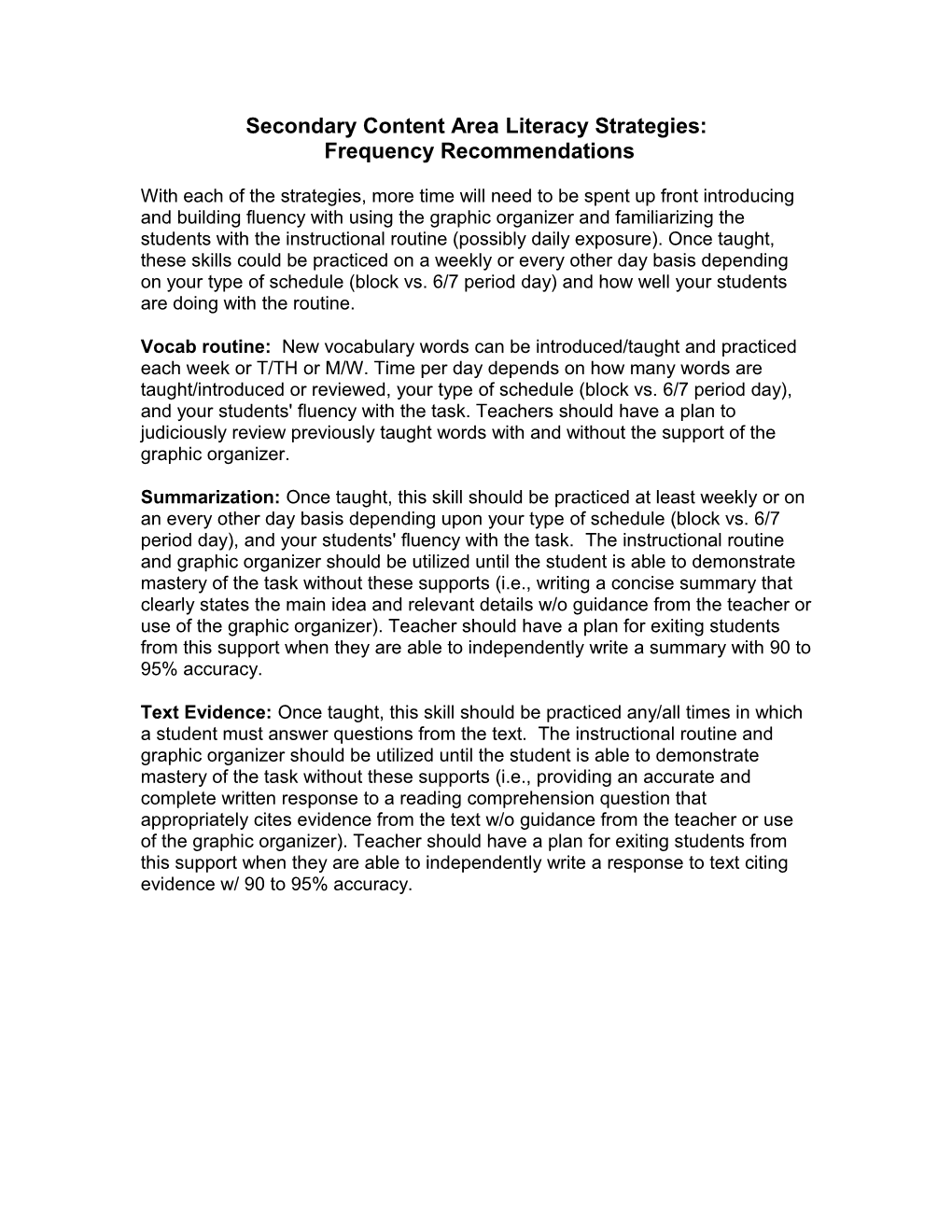 Secondary Content Area Literacy Strategies