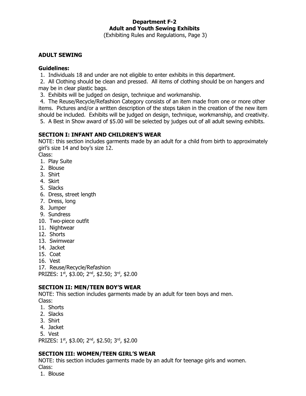 Sewing Exhibits (Exhibiting Rules and Regulations, Page 3)