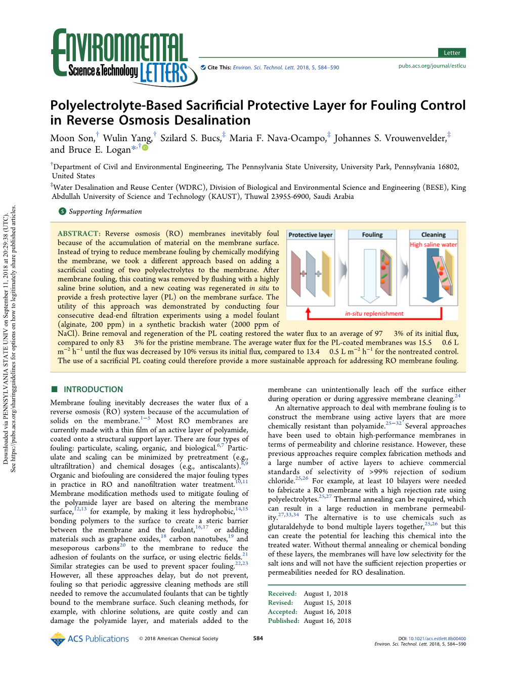 Polyelectrolyte-Based Sacrificial Protective Layer for Fouling Control