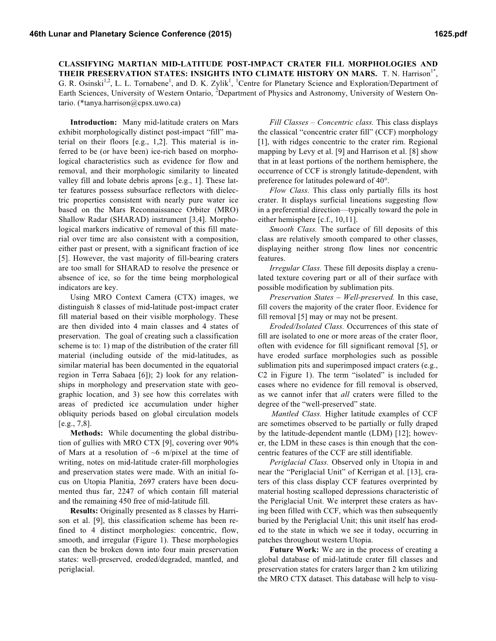 Classifying Martian Mid-Latitude Post-Impact Crater Fill Morphologies and Their Preservation States: Insights Into Climate History on Mars